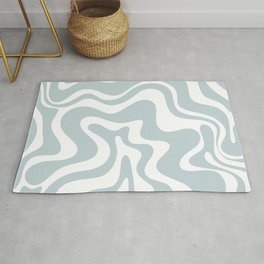 Retro Liquid Swirl Abstract Pattern in Pale Blue-Gray and White Area & Throw Rug