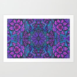 Garden of Magic Flowers Bohemian Arabesque Purple Magenta Turquoise Art Print