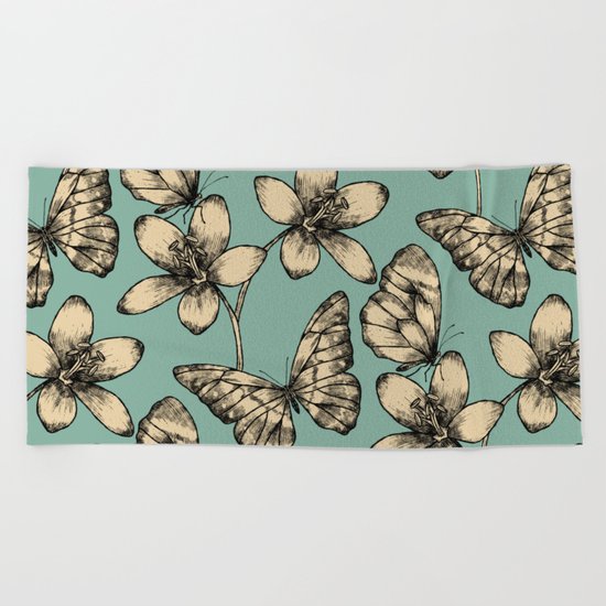 Butterflies and Flowers Beach Towel