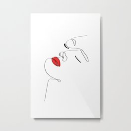 Women with Red Lipstick Metal Print | Femininedecor, Onelinedrawing, Digital, Abstractface, Facedrawing, Facialsketch, Makeup, Onelinesketch, Love, Modernfashion 
