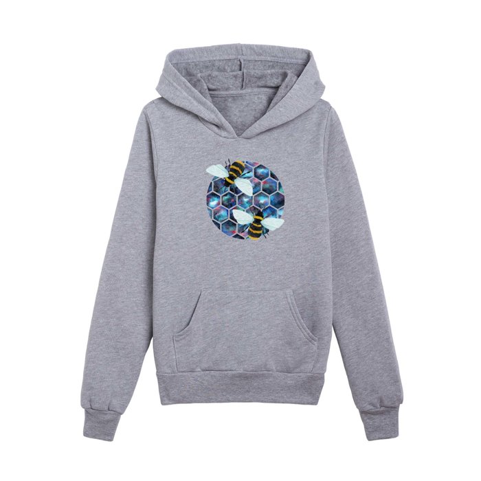 Galaxy honeycomb with two bees Kids Pullover Hoodie