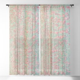 vintage pink and green floral illusion perceived fabric look Sheer Curtain
