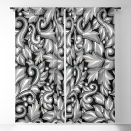 Seamless Pattern with Baroque Ornamental Floral Silver Elements Blackout Curtain