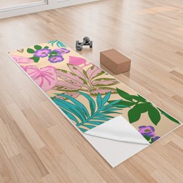 Tropical leaves pattern - Neon Yoga Towel