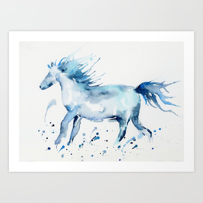 Watercolor Horse Galloping With Paint Splatter Art Print By Chengjing Society6