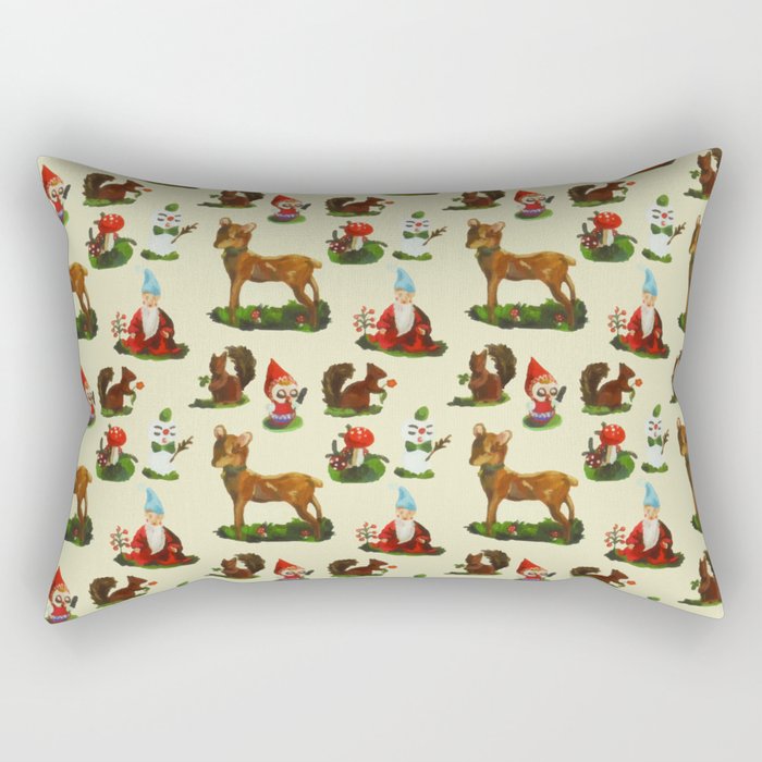 Vintage Christmas Woodland Deer Santa Snowman Watercolor Rectangular Pillow
