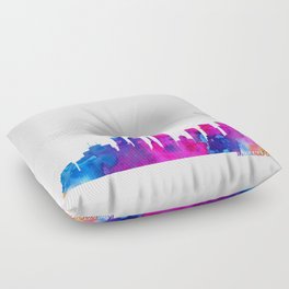 Indianapolis Skyline Watercolor Blue Orange Pink Purple Green Cityscape Indianapolis Indiana US Floor Pillow