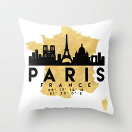 PARIS FRANCE SILHOUETTE SKYLINE MAP ART Throw Pillow