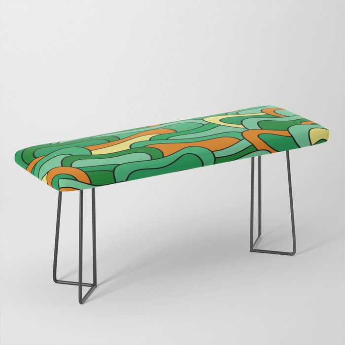 Abstract pattern - green, orange and yellow. Bench