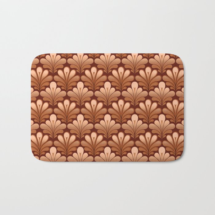 Art Deco Shell Pattern, Copper and Chocolate Brown Bath Mat