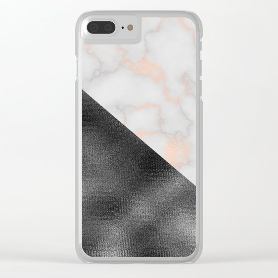 Rose gold marble and gunmetal grey storm Clear iPhone Case