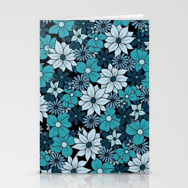 Blue Turquoise Flower Doodle Pattern Stationery Cards