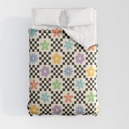 Retro Colorful Flower Double Checker Comforter