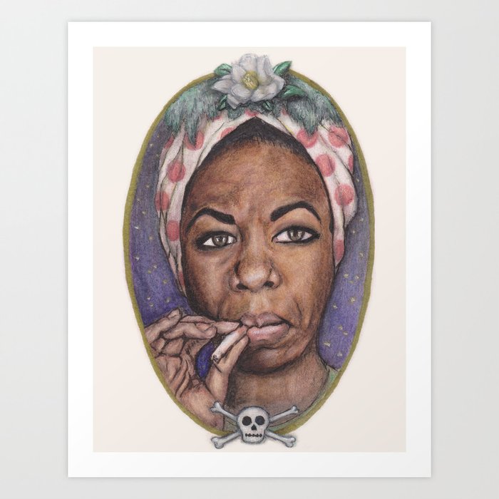 Watercolor Painting Of Nina Simone Art Print By Whiskey Dogstudio