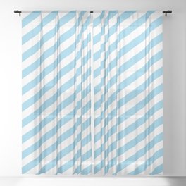 [ Thumbnail: Sky Blue and White Colored Lined Pattern Sheer Curtain ]