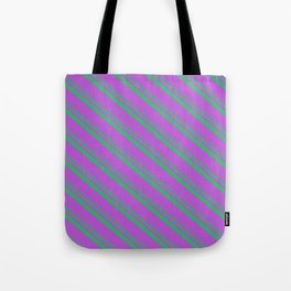 [ Thumbnail: Sea Green and Orchid Colored Lines Pattern Tote Bag ]