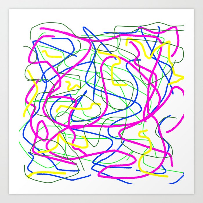 Random colorful lines in greens purple blue and yellow Art Print