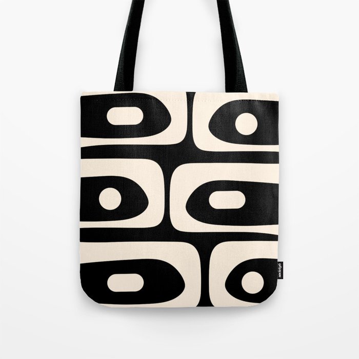 Mid Century Modern Piquet Abstract Pattern in Black and Almond Cream Tote Bag