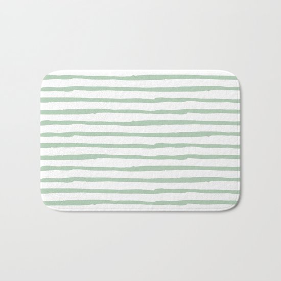 Elegant Stripes White and Pastel Cactus Green Bath Mat