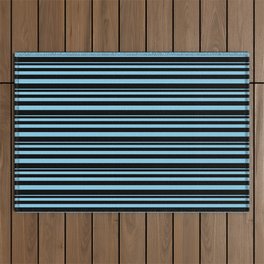 [ Thumbnail: Sky Blue & Black Colored Striped Pattern Outdoor Rug ]
