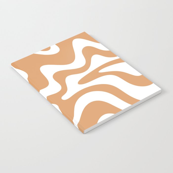 Liquid Swirl Retro Modern Abstract Pattern in Caramel Ochre and White Notebook