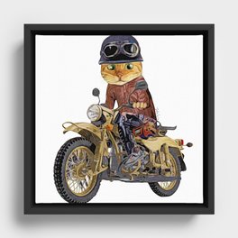 Cat riding motorcycle Framed Canvas