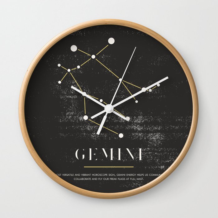 Gemini Zodiac Illustration - Black and White Wall Clock