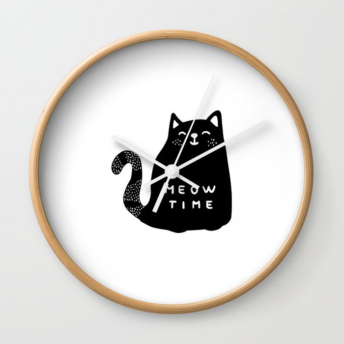 Meow time black cat Wall Clock by bigmomentsdesign Society6
