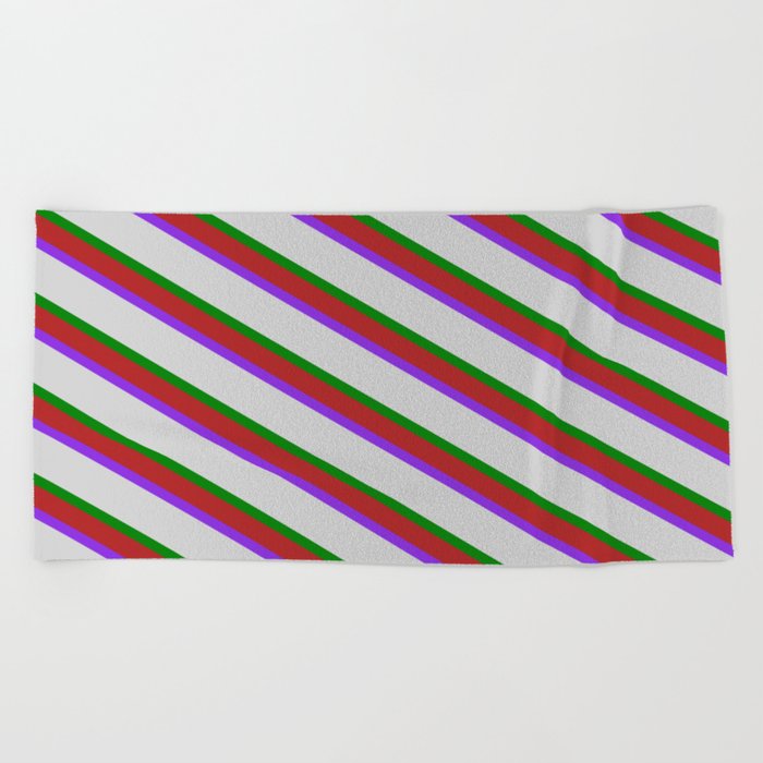 Red, Purple, Light Grey & Green Colored Lines Pattern Beach Towel