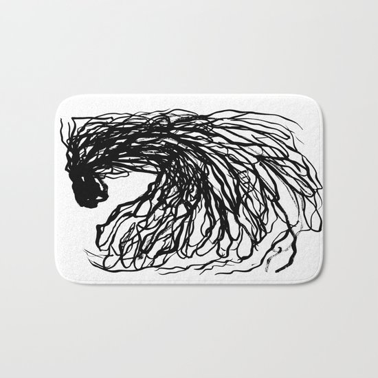 Black and white abstract brushstroke modern minimal monochromatic art print home decor college dorm Bath Mat
