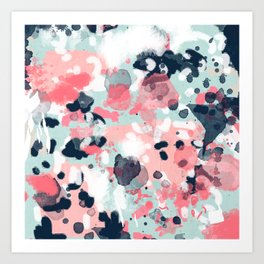 Isla - abstract painting navy mint coral trendy color palette summer bright decor Art Print