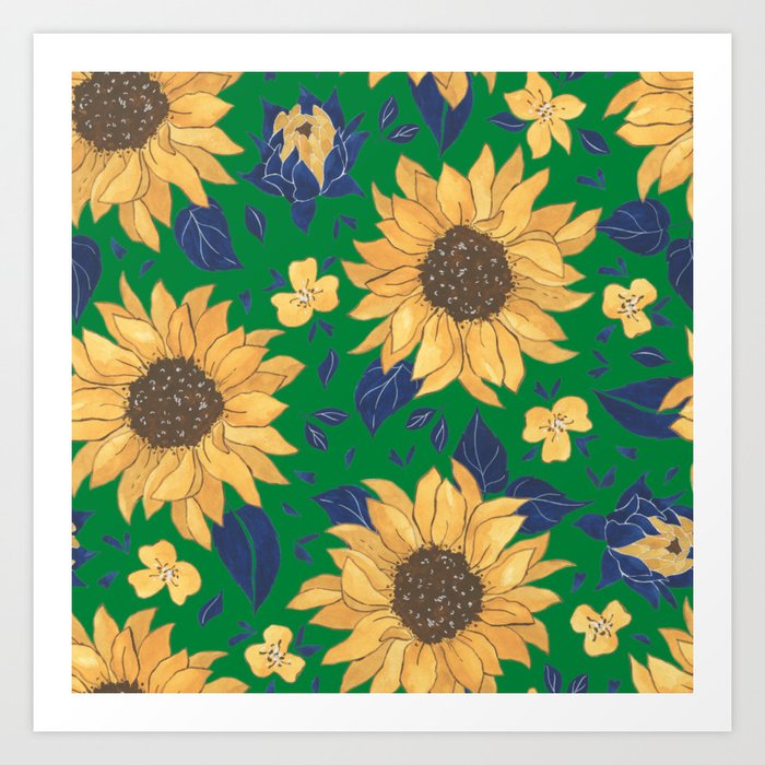 SUNFLOWER IN GREEN Art Print