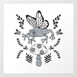 Froggy Fairy and Flower Mushroom Art Print