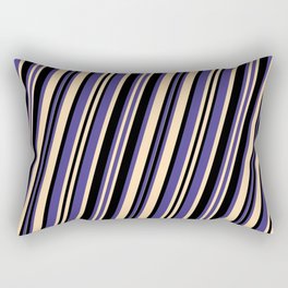 [ Thumbnail: Dark Slate Blue, Tan & Black Colored Pattern of Stripes Rectangular Pillow ]