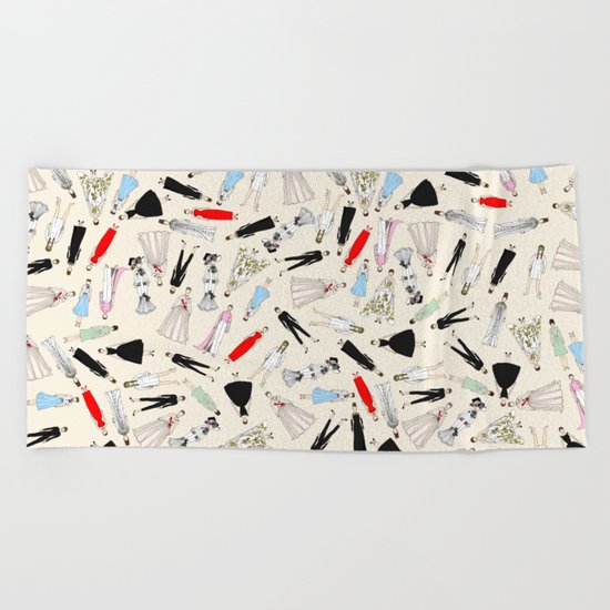 Audrey Fashion Vintage Retro in Cream Beach Towel