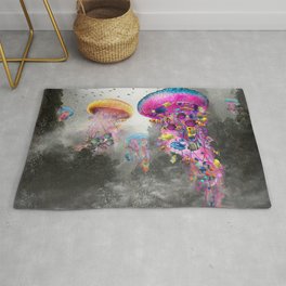 Electric Jellyfish in a Misty Mountain Area & Throw Rug