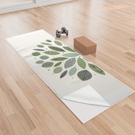 Mid-Century Green Leaves Yoga Towel