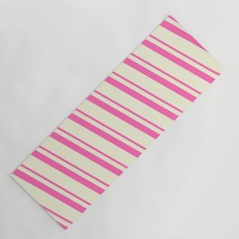 [ Thumbnail: Hot Pink & Beige Colored Lined Pattern Yoga Mat ]