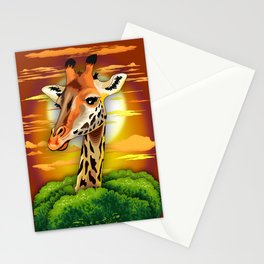 Giraffe on Wild African Savanna Sunset Stationery Cards