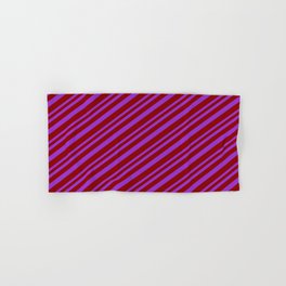 [ Thumbnail: Dark Orchid & Dark Red Colored Lines Pattern Hand & Bath Towel ]
