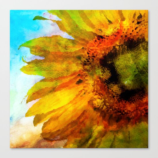 Sunflower on colorful watercolor background- Flowers on #Society6 Canvas Print
