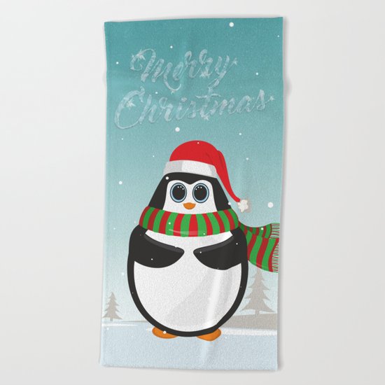 Christmas Penguin Beach Towel