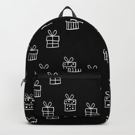 Black and White Christmas gift box pattern  Backpack | Newyear, Merry, Christmasgift, Outline, Holiday, White, Giftbox, Winter, Packaging, Graphicdesign 