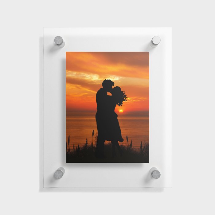 Sunset Kissing on the beach Floating Acrylic Print