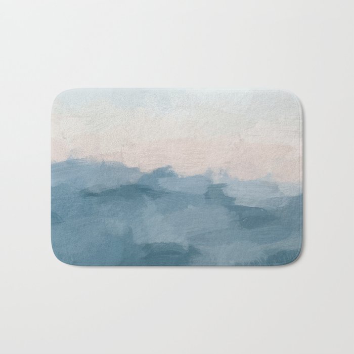 Sunrise Waves - Ocean Blue Soft Pink Peach Nautical Sea Sailing Abstract Nature Painting Art Print  Bath Mat