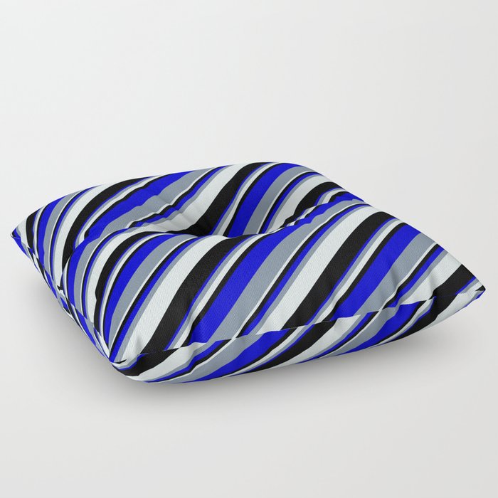 Blue, Light Slate Gray, Light Cyan, and Black Colored Lined/Striped Pattern Floor Pillow