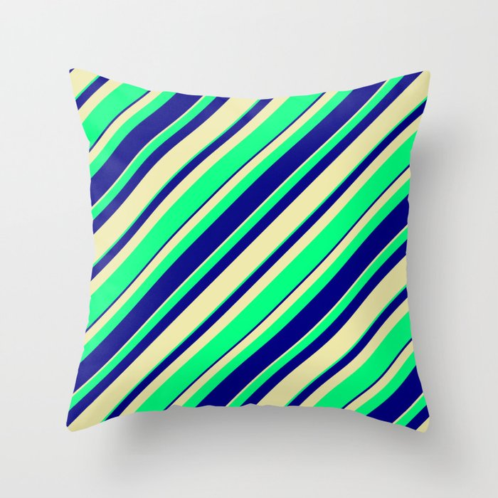 Pale Goldenrod, Green, and Blue Colored Stripes/Lines Pattern Throw Pillow
