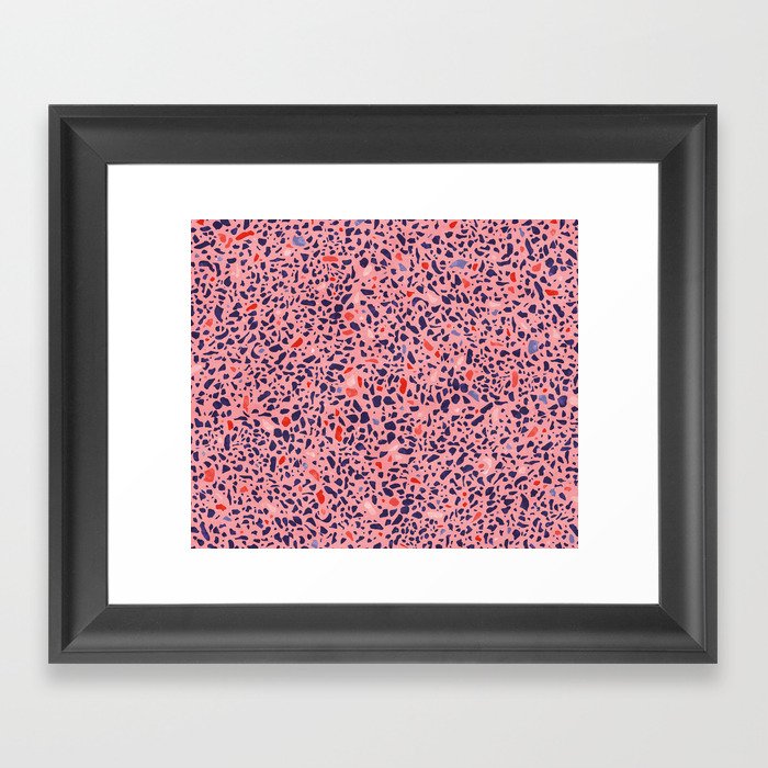 Terrazzo pink red blue Framed Art Print