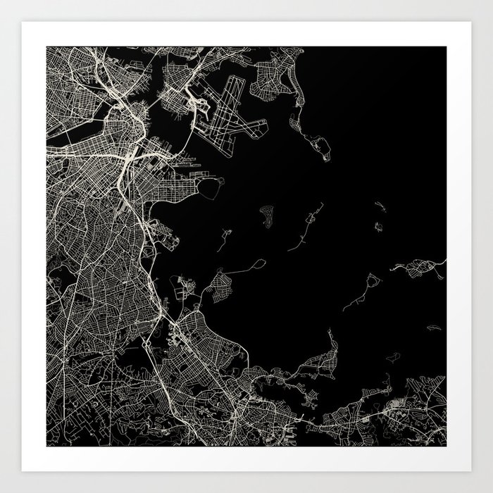 USA Boston - City Map - Black and White Art Print