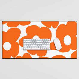 Orange Retro Flowers White Background #decor #society6 #buyart Desk Mat